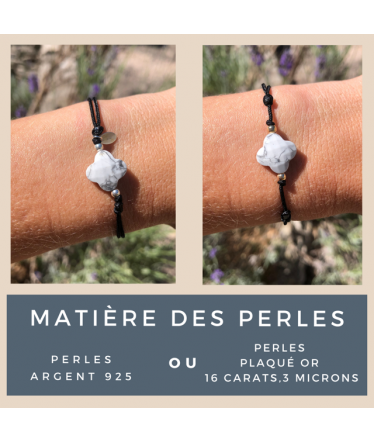 TRÈFLE MARBRE BLANC Bracelet cristaux naturels femme